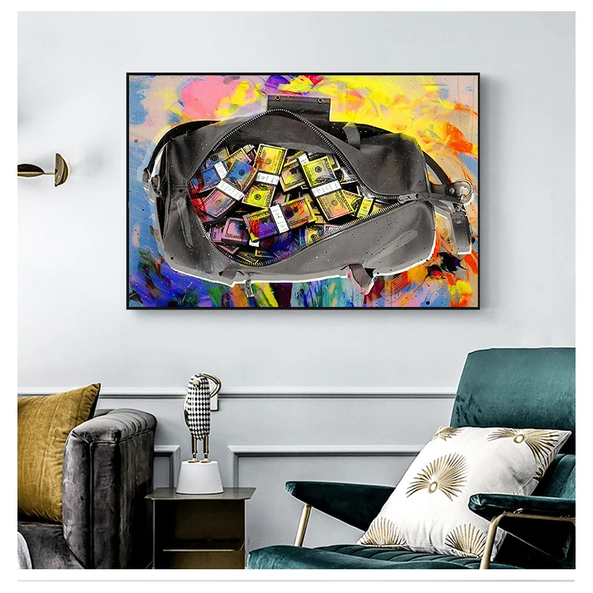 Настенная картина с рисунком в виде сумки денег для гостиной домашний декор