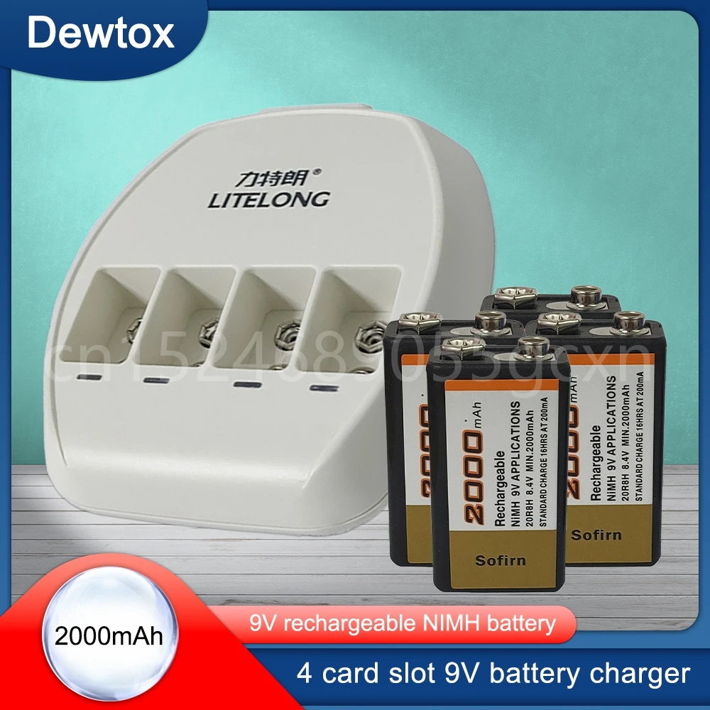 

New Sofirn 2000mAh SUPER BIG 9v Ni-MH Rechargeable Batteries 9 Volt Battery + 1PCS Dedicated 4 Slots 9v Charger