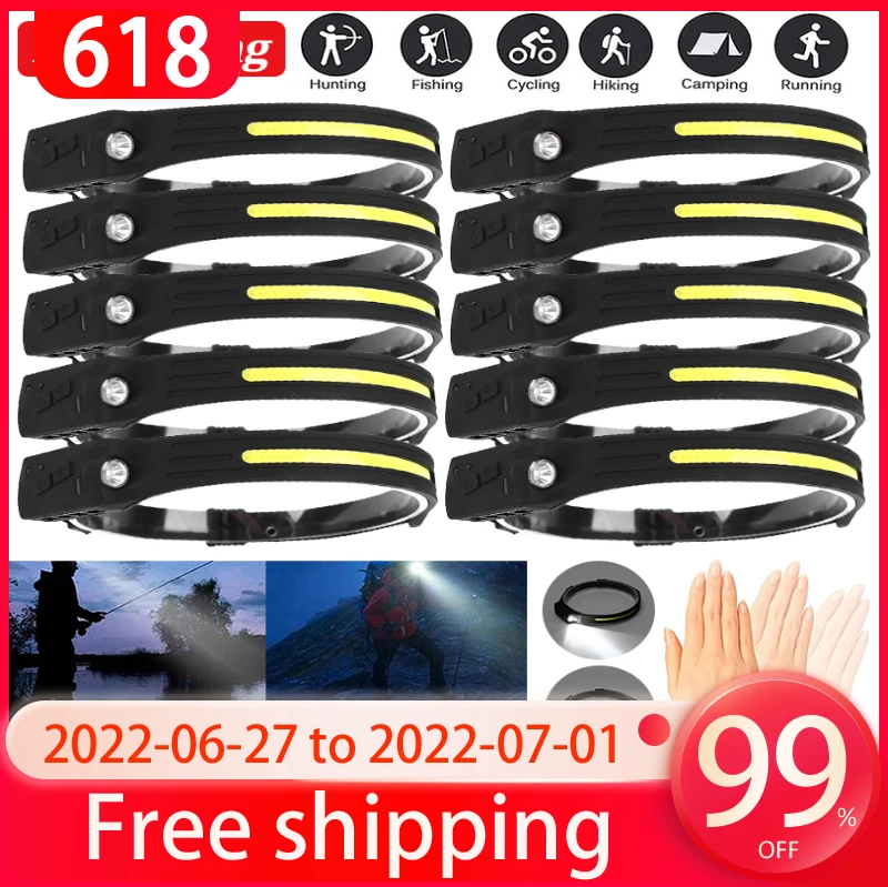 

1-20PCS Induction Headlamp COB LED Head Lamp USB Rechargeable Flashlight 4 Modes Lighting Work Head Torch For Fishing Lantern
