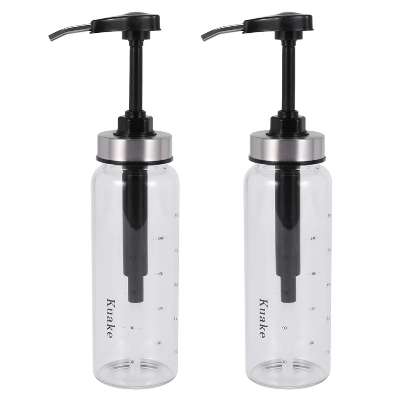 

2X Sauce Pump Dispenser With Glass Bottle Leakproof Kitchen Condiment Dispenser For Honey Ketchup Mustard Mayo