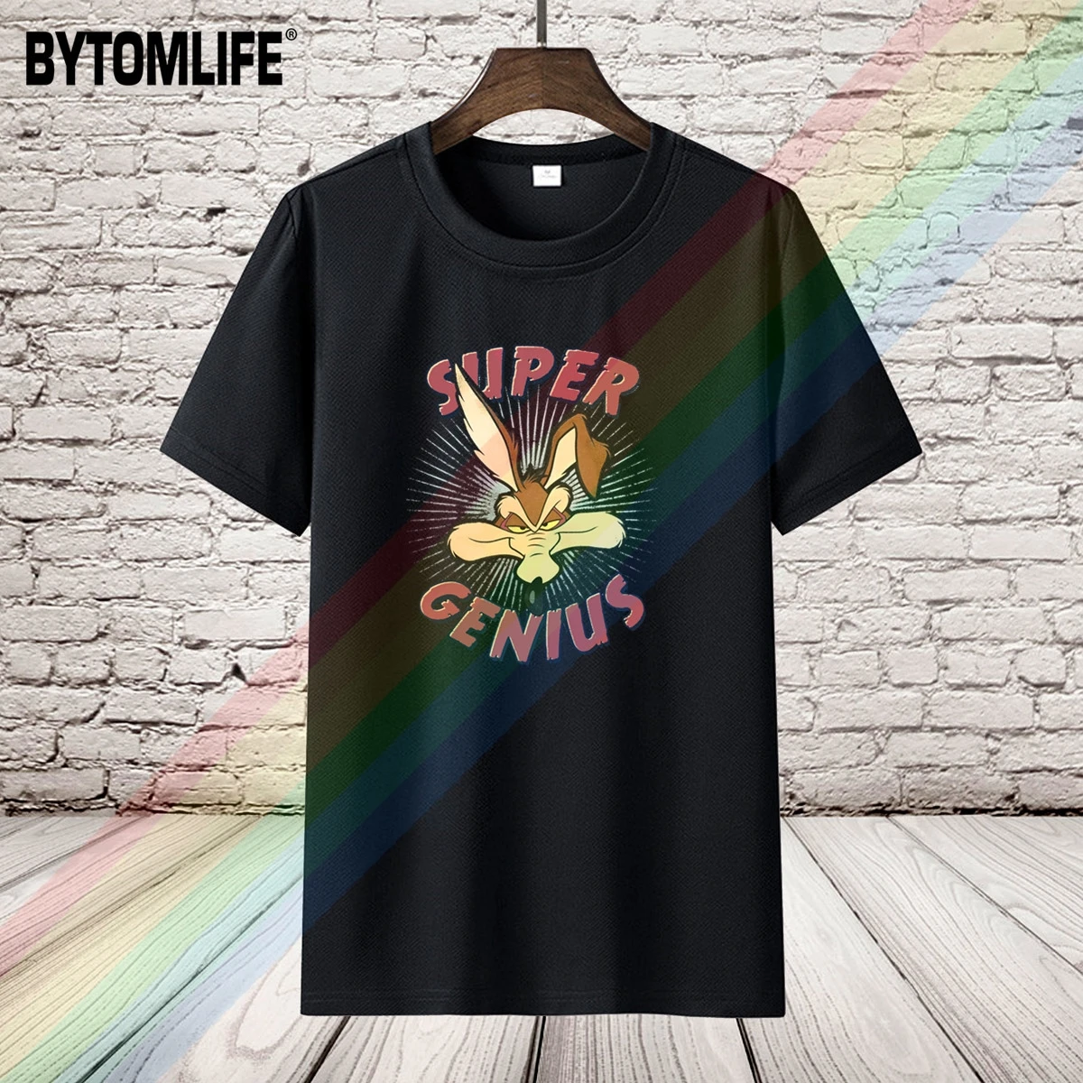 

Wile E Coyote Super Genius Looney Men's women's Summer 100% Cotton Black Tees Male Newest Top Popular Normal Tee Shirts u