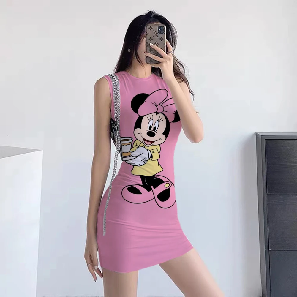 

Disney Mickey Mouse Neck Sleeveless Mini Dress Women's Summer Hip Tight Party Sexy Club Set 2022 Slim Pencil Short Vestido