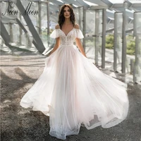 bohemian womens wedding dress 2022 v neck a line spaghetti straps backless high waist sleeveless floor length vestido de noiva