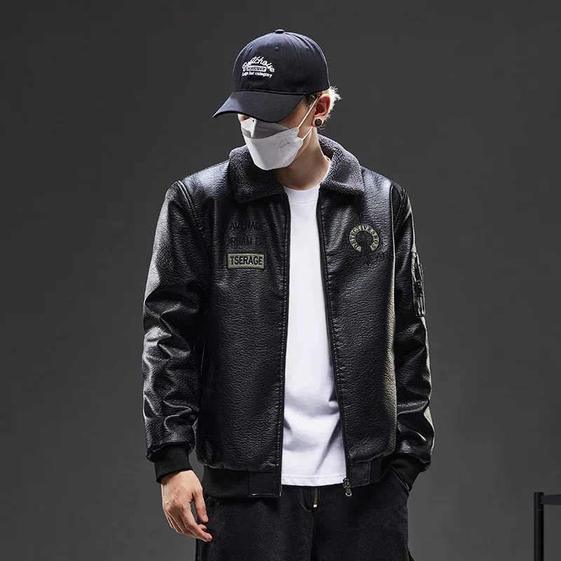 Винтажная кожаная куртка в американском стиле для мужчин зимняя модная