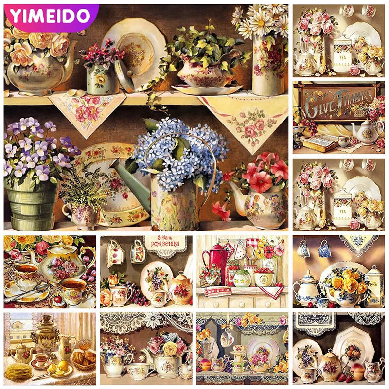 

YIMEIDO AB Diamond Painting Tea Cup 5d Diy Full Square Round Zipper Bag Diamond Embroidery Flower Cross Stitch Mosaic Needlework