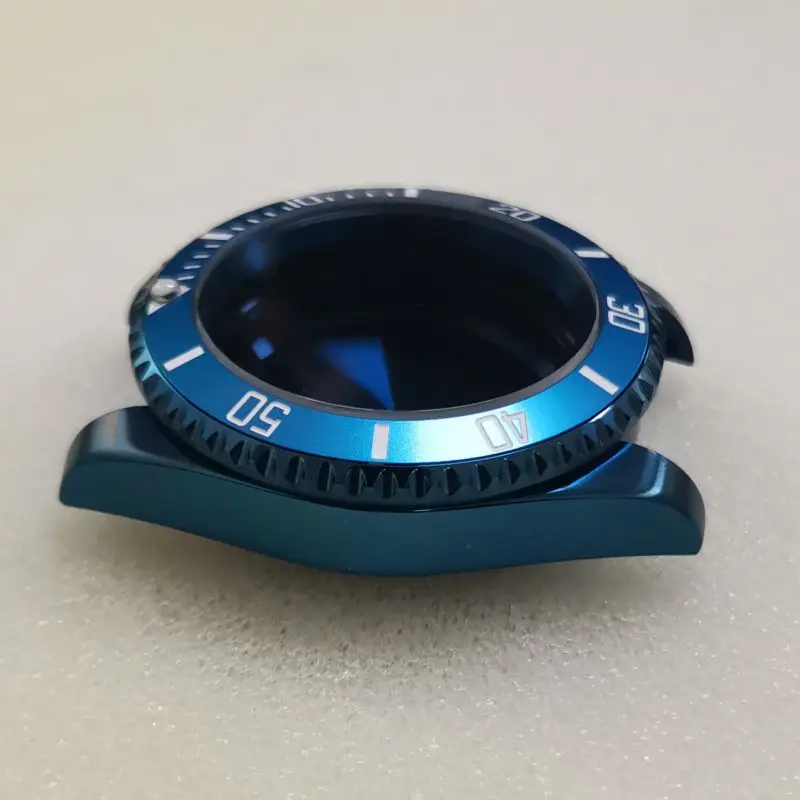 Blue SUB Watch Case Sapphire Crystal Glass Fits NH35 NH36 7S26 4R Japan Automatic Movement 28.5mm Dial Crown at 3.0 Oclock Cases