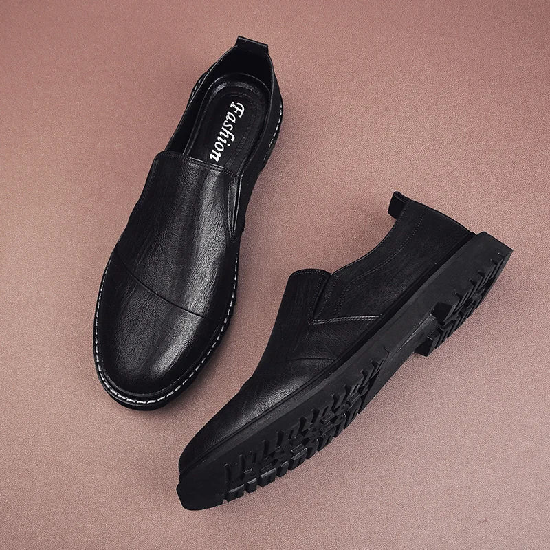 

Fashion Mens Peas Shoes Low Cut Loafers Business Office Work Casual Shoes Black Genuine Leather Formal Dress Men Designer Shoe %