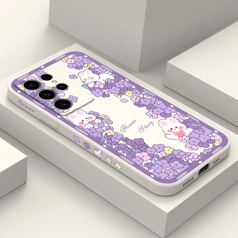 

Flower Rabbit Phone Case For Samsung Galaxy S23 S22 S21 S20 Ultra Plus FE S10 S9 S10E Note 20 ultra 10 9 Plus Cover
