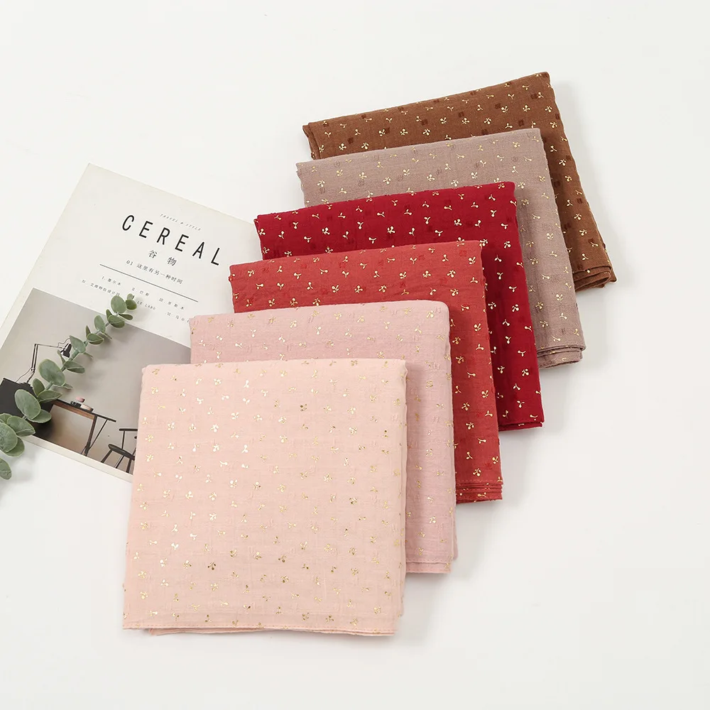 Хлопковые хиджабы с золотыми блестками мусульманский шарф помпоном