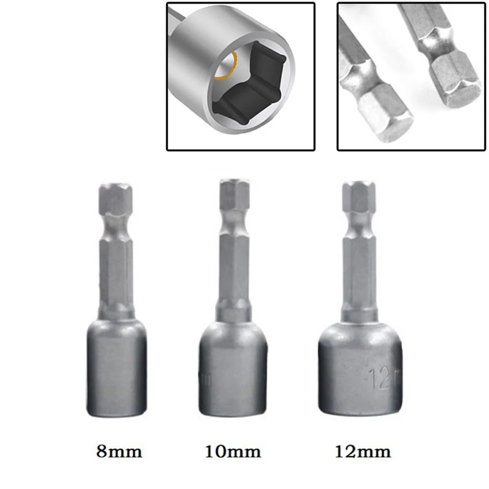 

3pcs Impact Socket Magnetic Nut Kit Chrome Vanadium Steel Screwdriver 8mm-12mm Hex Shank Electric Drill Bit Power Tool Parts
