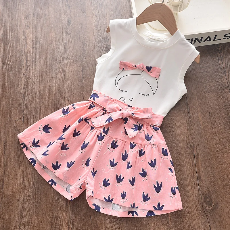 Menoea Girls Suits 2022 Summer Style Kids Beautiful Floral Flower Sleeveles Children O-neck Clothing Shorts Sets 2Pcs Clothes