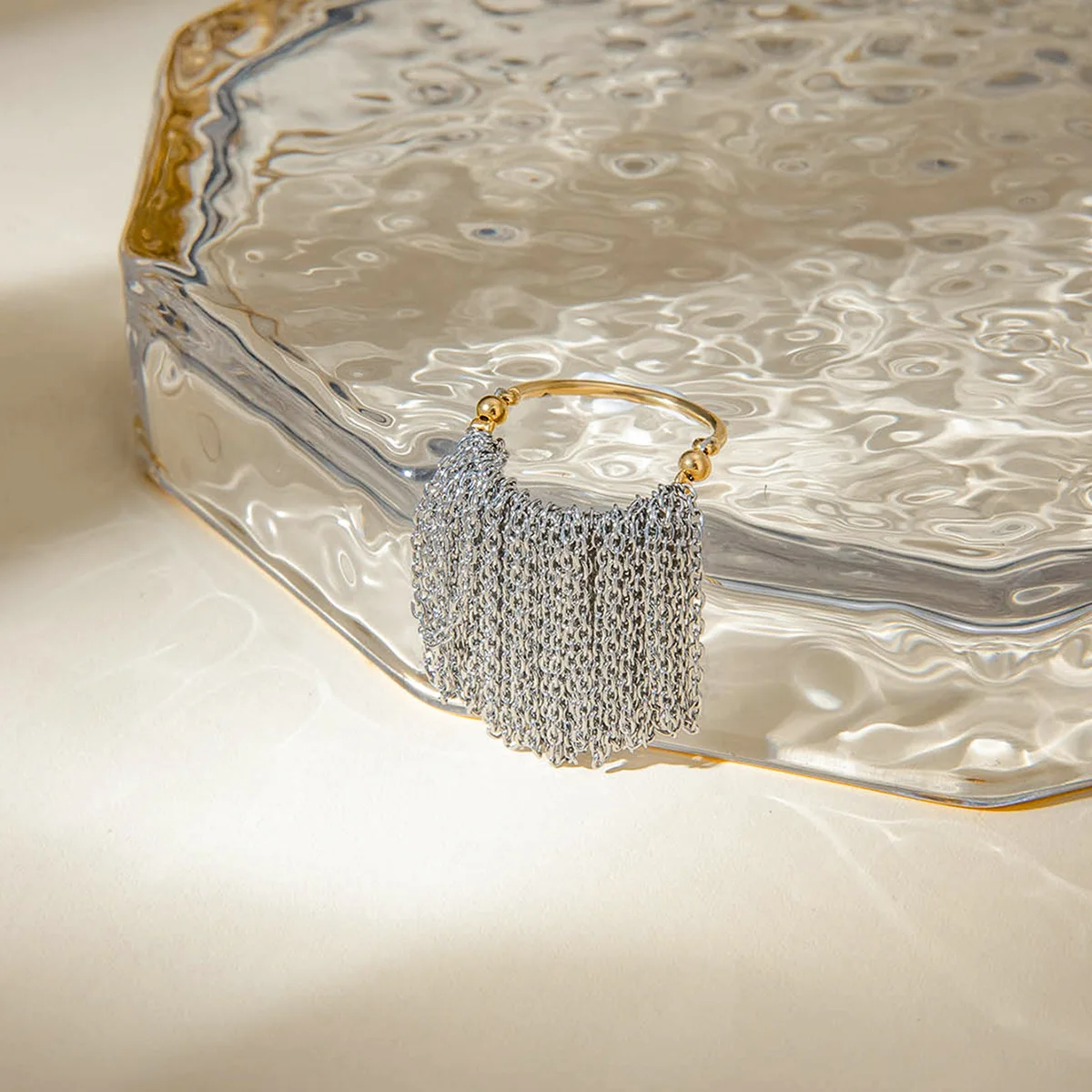 Женское Винтажное кольцо с кисточкой и цепочкой из нержавеющей стали