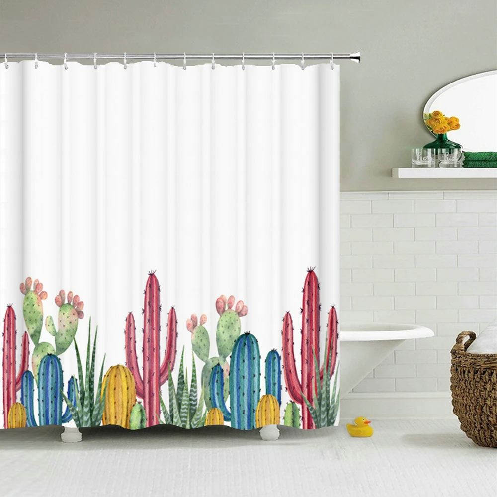 

Home Bathroom Bathroom Curtain Waterproof Bathroom Curtain with Flower Plant Rose Cactus Small Fresh Shower Curtain