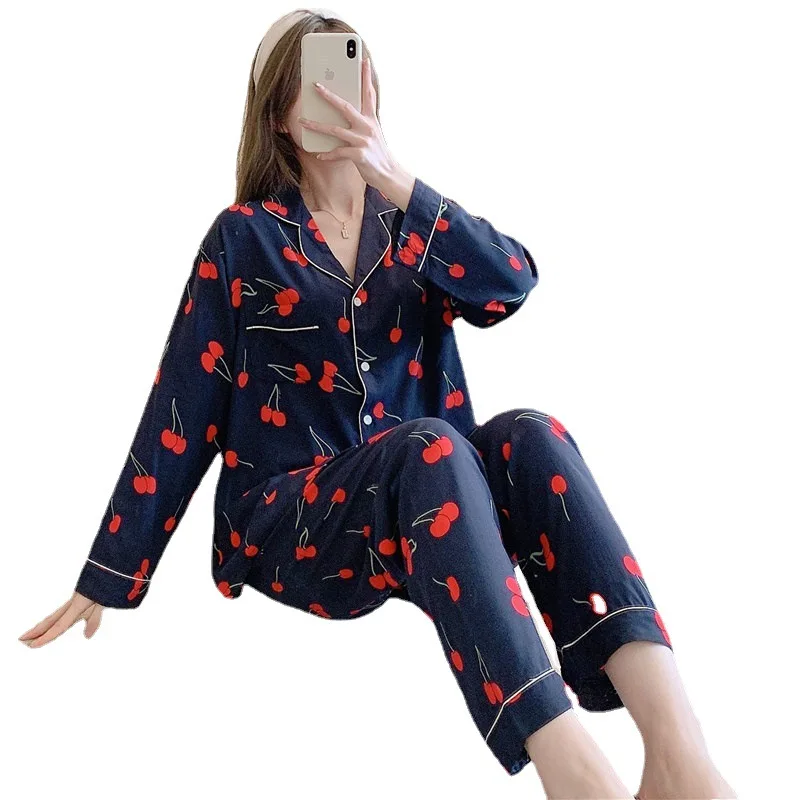 Vicose Pajamas Set Women Spring Autumn Thin Long-sleeved Two-piece Suit Printing Soft Multicolor 2XL Home Clothes Sleepwear