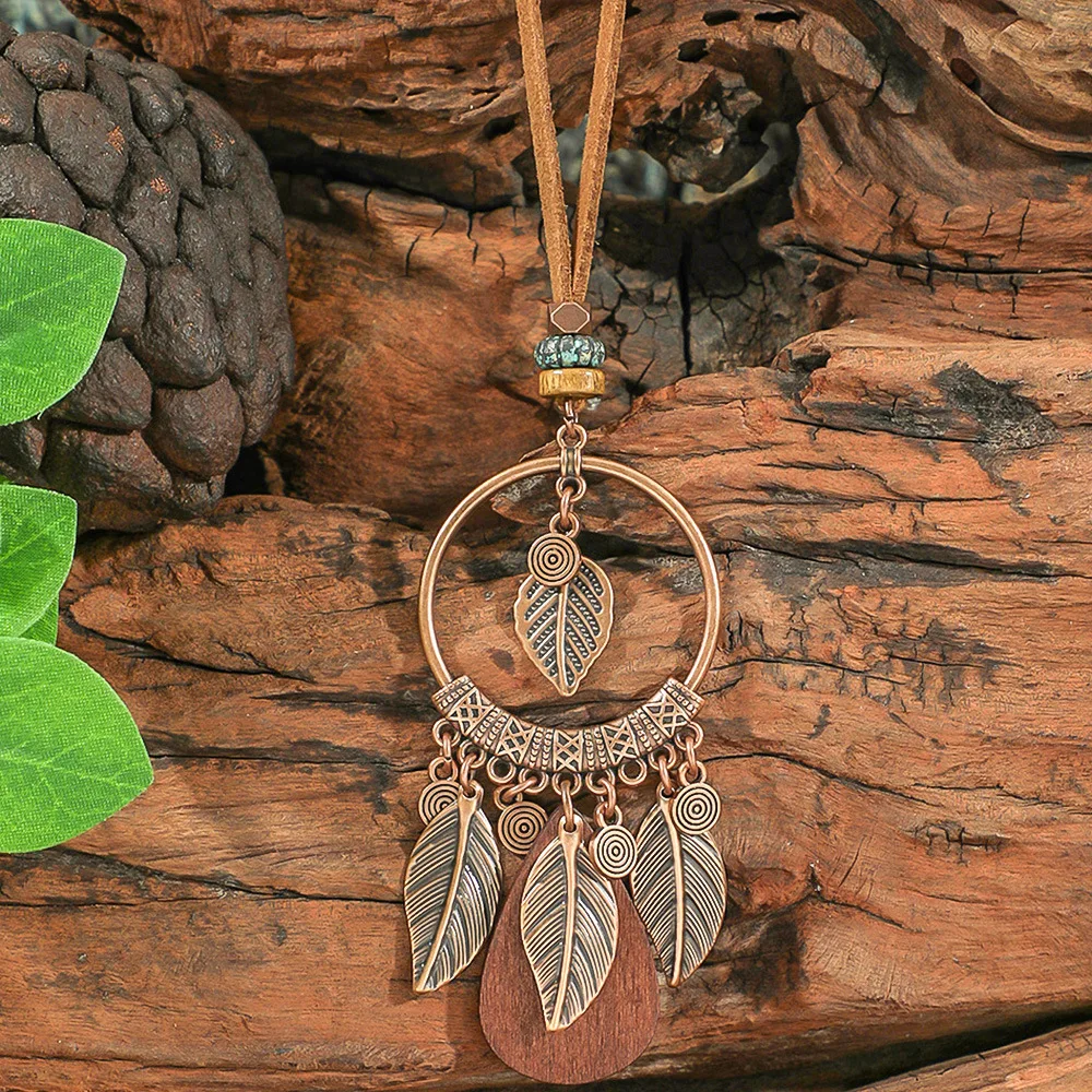 Винтажное этническое металлическое ожерелье с кисточками в виде листьев женские