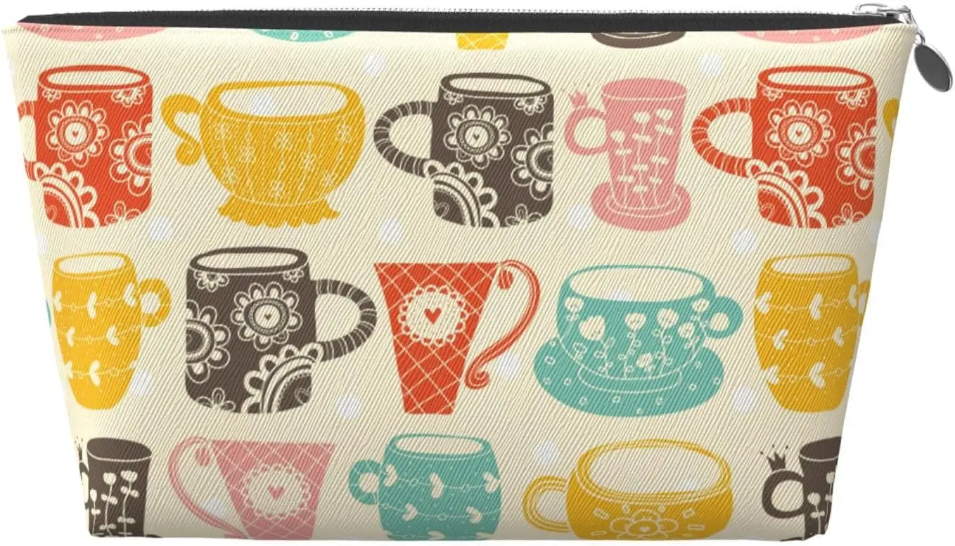 Vintage Cup Makeup Bag Women Travel Size Toiletries Leather Waterproof Toiletry Essentials for Shampoo Conditioner