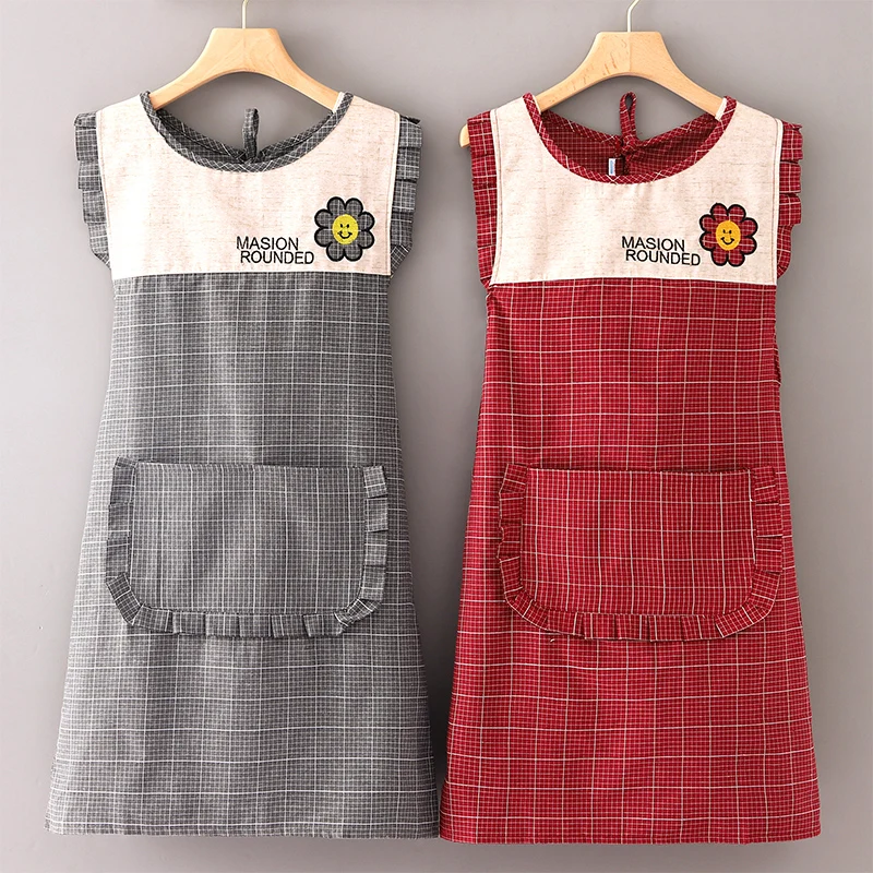 

New fashion Korean version of cotton vest apron women's home kitchen cooking anti-fouling foreign style overalls waist custom