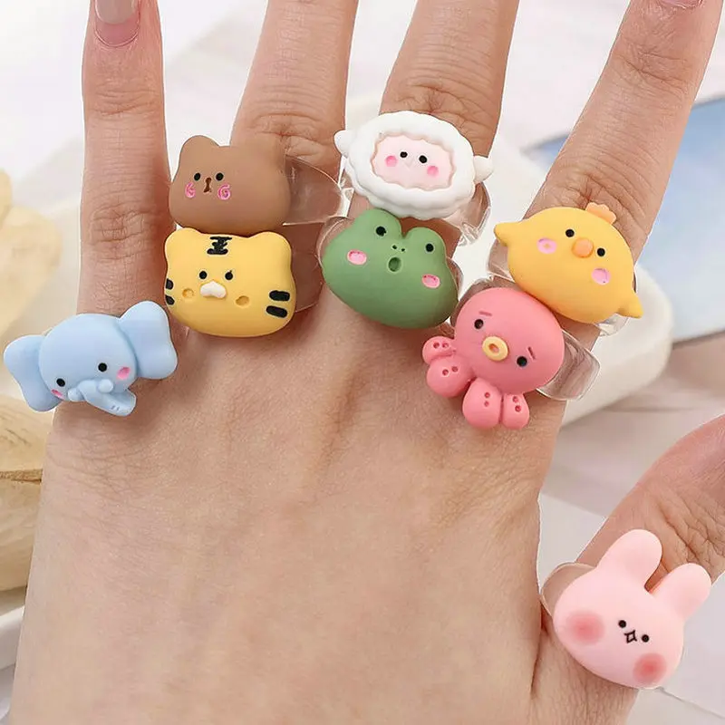 

Cute Cartoon Animal Acrylic Rings for Women Girls Funny Cartoon Frog Bear Octopus Rings Creative Friendship Party Gifts Jewelry