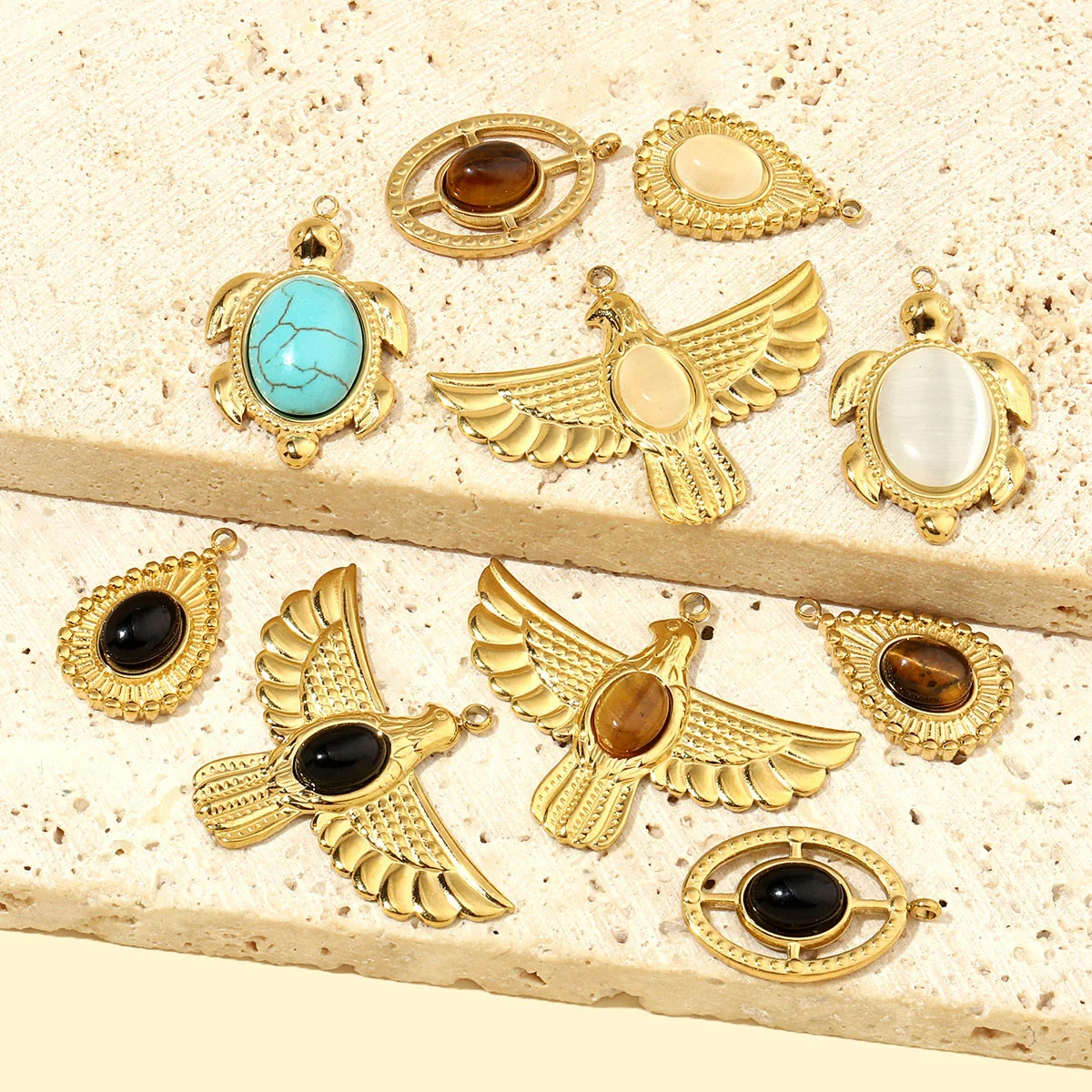 3 шт./лот французский орел натуральный камень нержавеющая сталь подвески сделай