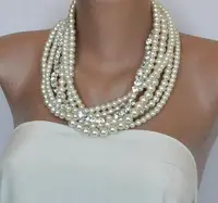 Perfect Wedding Pearl Jewelry Brides White Freshwater Pearls Crystal Rhinestone Fashion Pearl Necklace Charming Women Gift