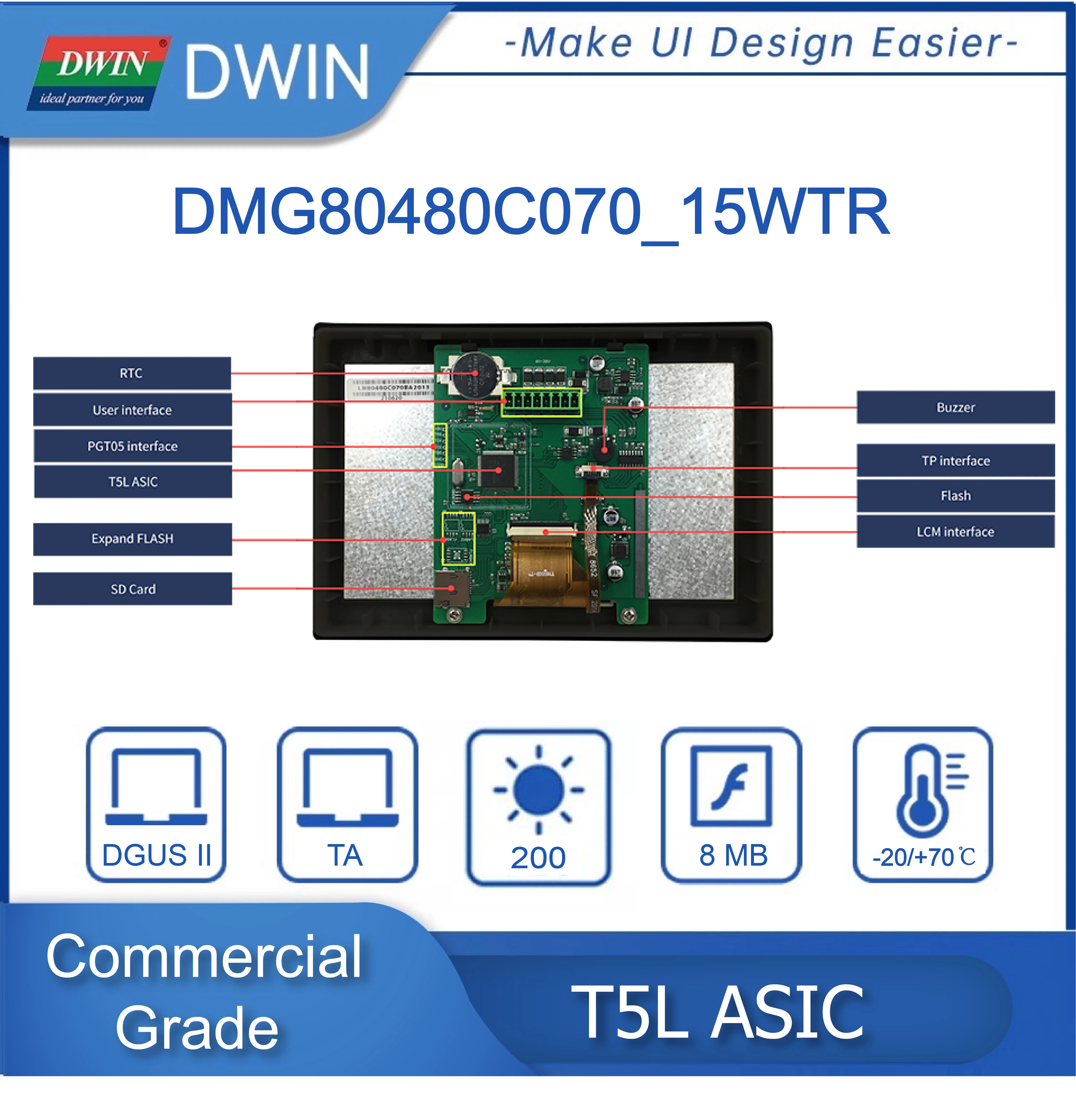 Интеллектуальный дисплей DWIN 7 &quotHMI TN 800x48 0 ЖК-модуль резистивная сенсорная панель