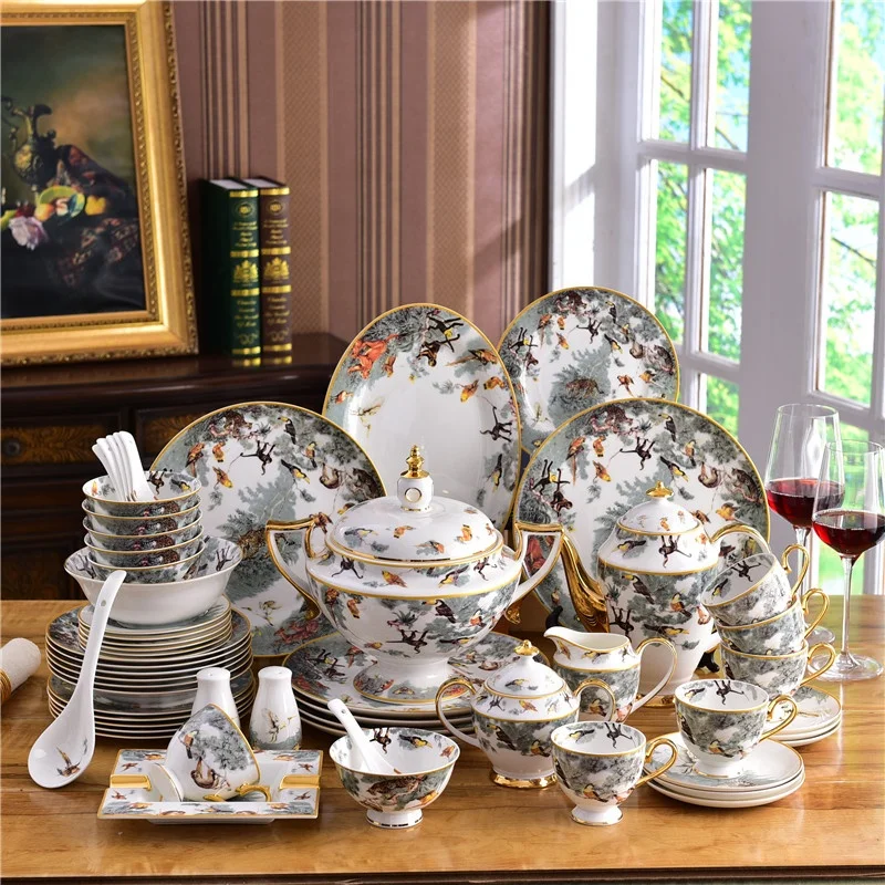 

Новая посуда, набор посуды, чаши и тарелки, фарфоровый Обеденный набор, минималистичный Набор чашек, искусственная кость, Китай