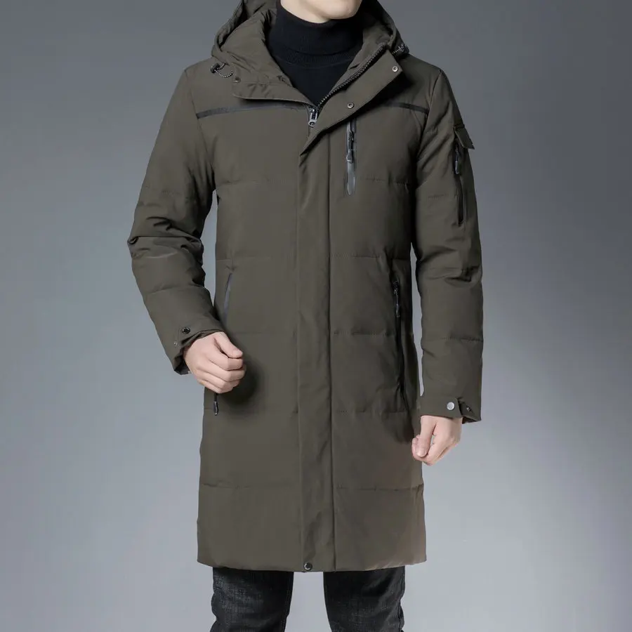 Winter Men Thermal Hooded Puffer Basic Coat Black Brown Gray Thick Warm Puff Padded Jackets Male Quilted Overcoat Hipline Length