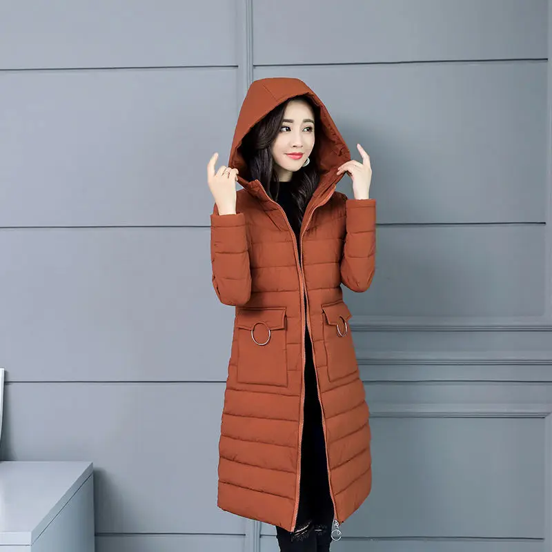 Korean Fashion Warn Down Parkas Women Hooded Winter Jacket Slim Down Cotton Long Coat Solid Casual Female Oversize Thick Outwear