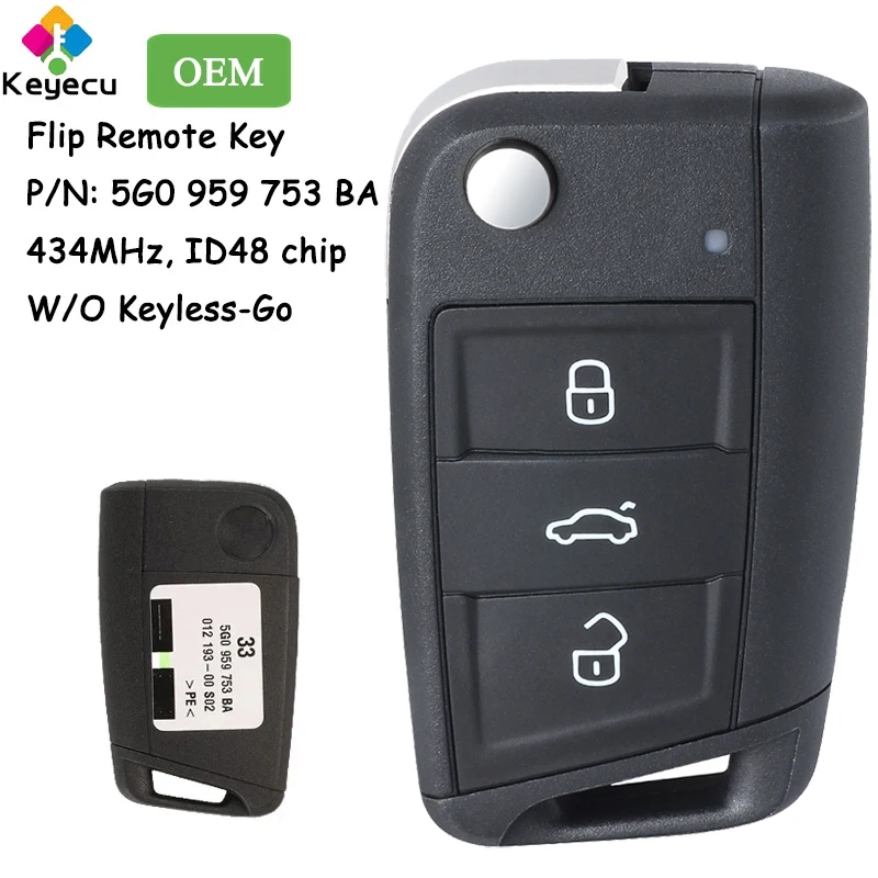 Дистанционный Автомобильный ключ KEYECU OEM с 3 кнопками 434 МГц ID48 для Volkswagen MQB Golf Skoda