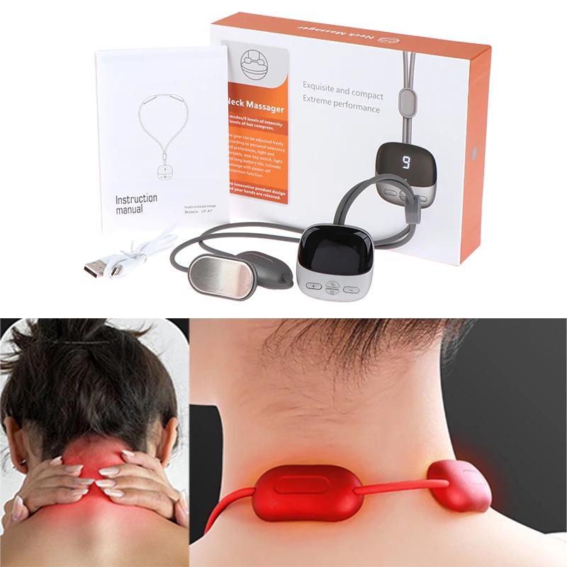 

1Pc Micro-current Cervical Spine Massager Electric Neck Massager Smart TENS+EMS Portable Hot Compress Shoulder and Neck Massager