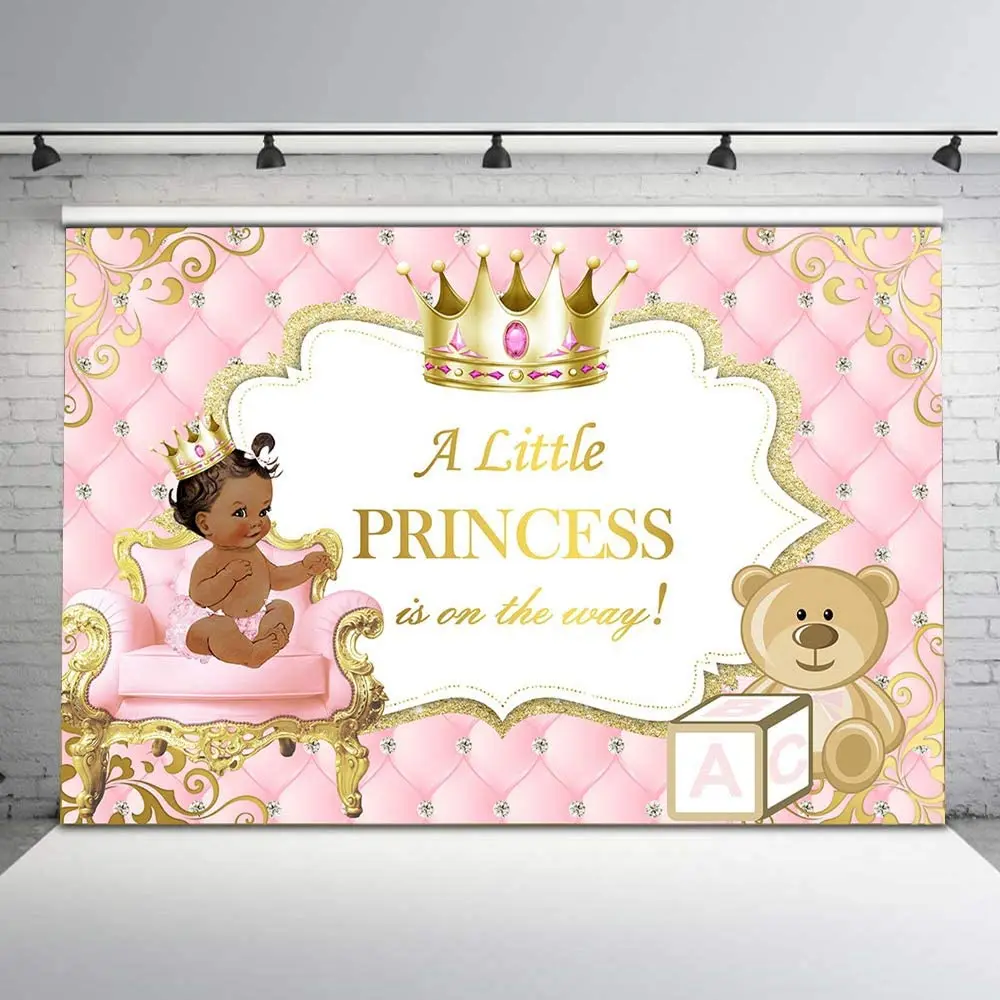 

Pink and Gold Baby Shower Backdrop Ethnic Princess Tufted Baby Shower Background 7x5ft Gold Crown Cute Bear Glitter Fancy Frame