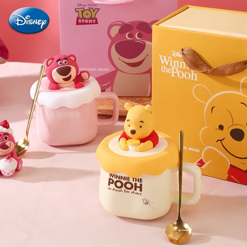 

Disney Winnie the Pooh Ceramic Mugs With Spoon Q Version Lotso Men Women Creative Water Cup Coffee Mugs Kids Milk Cups Xmas Gift