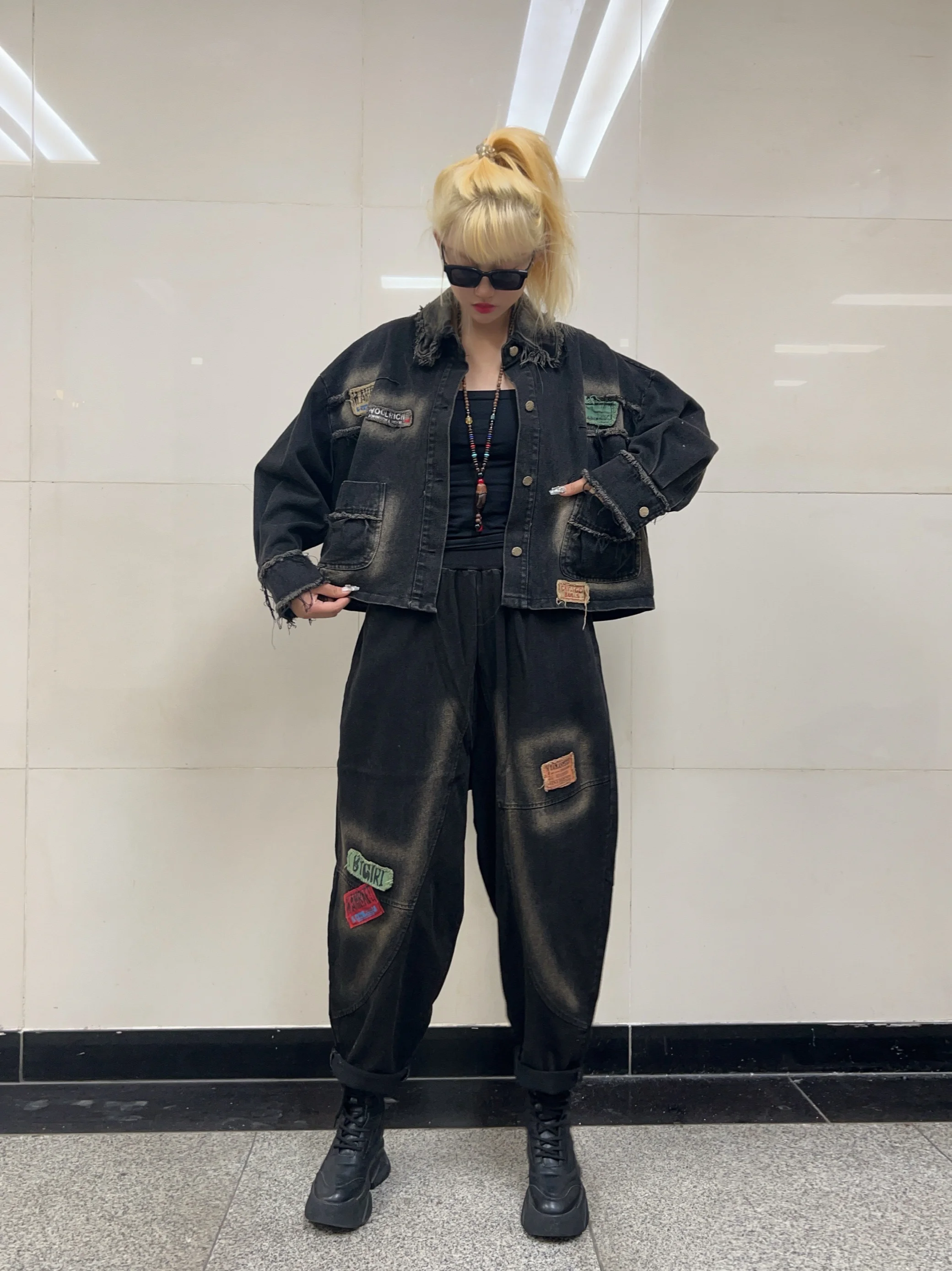 Уличный модный крутой персонализированный комплект брюк женский