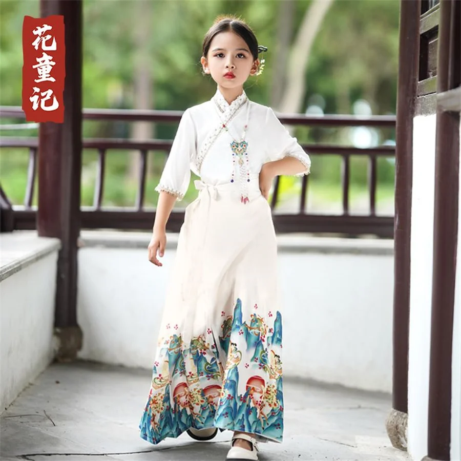 Детская юбка Hanfu с конским лицом для девочек традиционные китайские винтажные