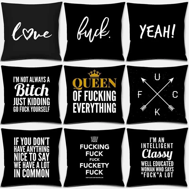 

Love Fuck Bitch Queen Square Print Pillowcase Home Decor Car Sofa Cushion Cover Party Decor Accessories