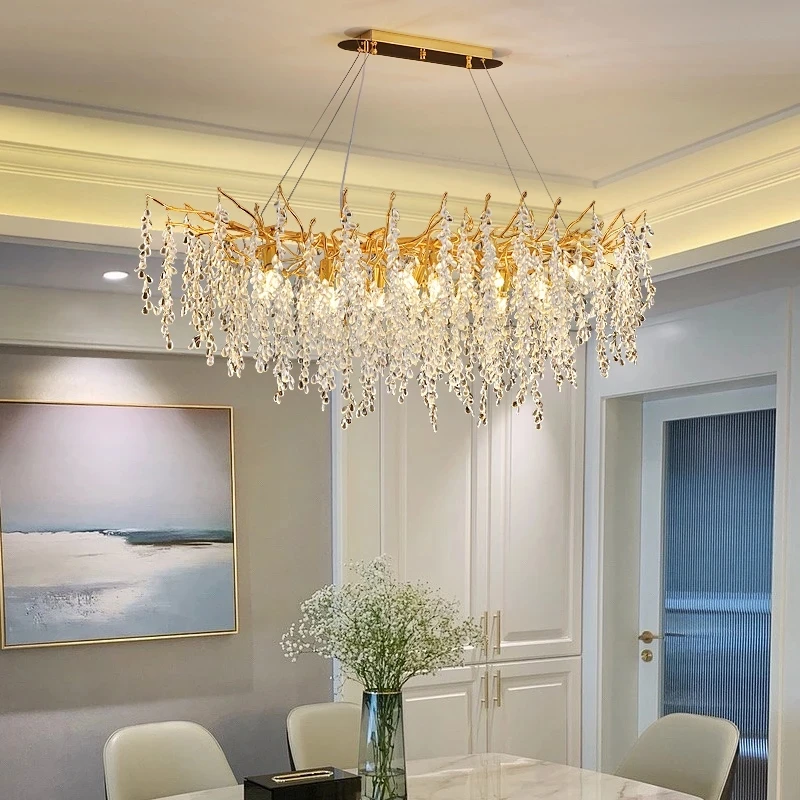 

Room Decor Led Art Chandelier Pendant Lamp Light Luxury Grape Crystal Villa Living Branches Lustres Home Decoraction Luxury