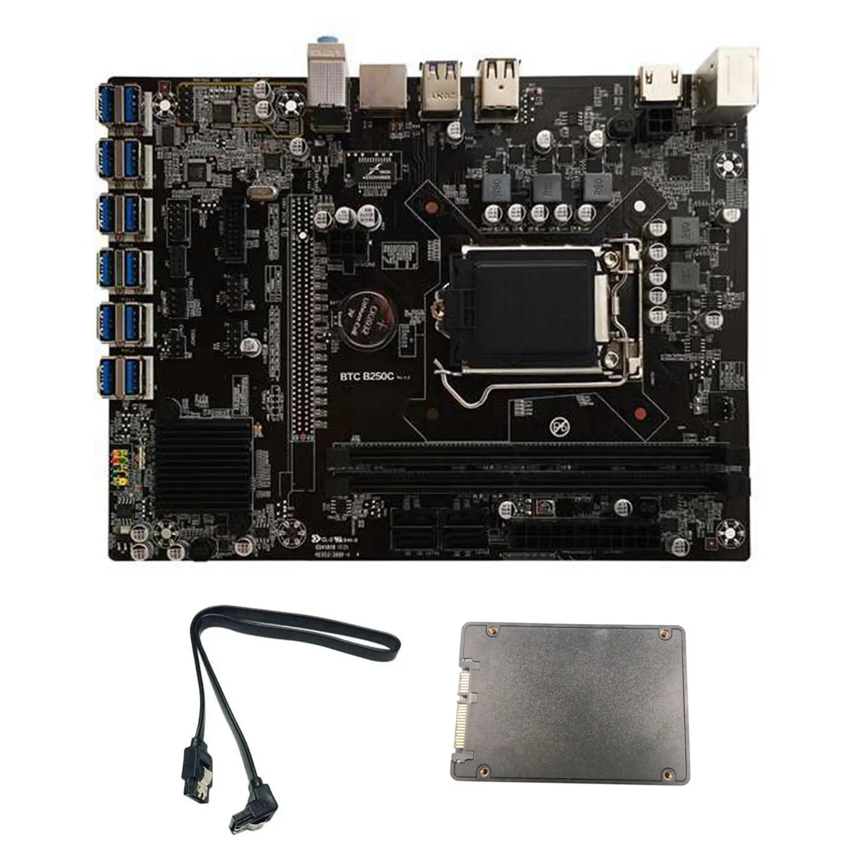 

Материнская плата B250C для майнинга BTC с 120G SSD + SATA кабелем 12xpcie на USB3.0 слот для карты LGA1151 поддерживает DDR4 для майнинга BTC