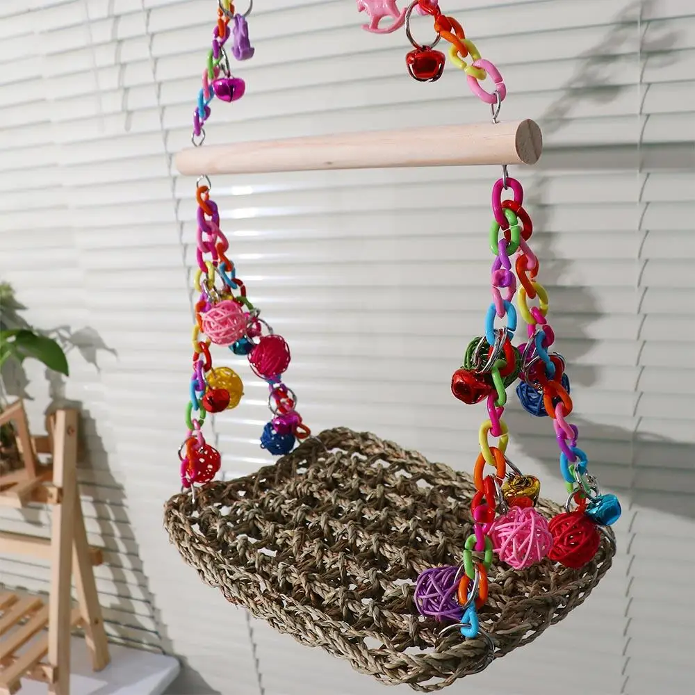 

Colorful Wood Bird Toy Bite Resistant Relieve Boredom Hanging Parrot Climbing Net Bird Perch Pet Hammock Parrot Swing Toy