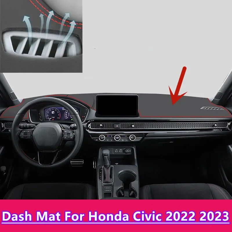 Чехол для приборной панели из искусственной кожи с красной линией LHD