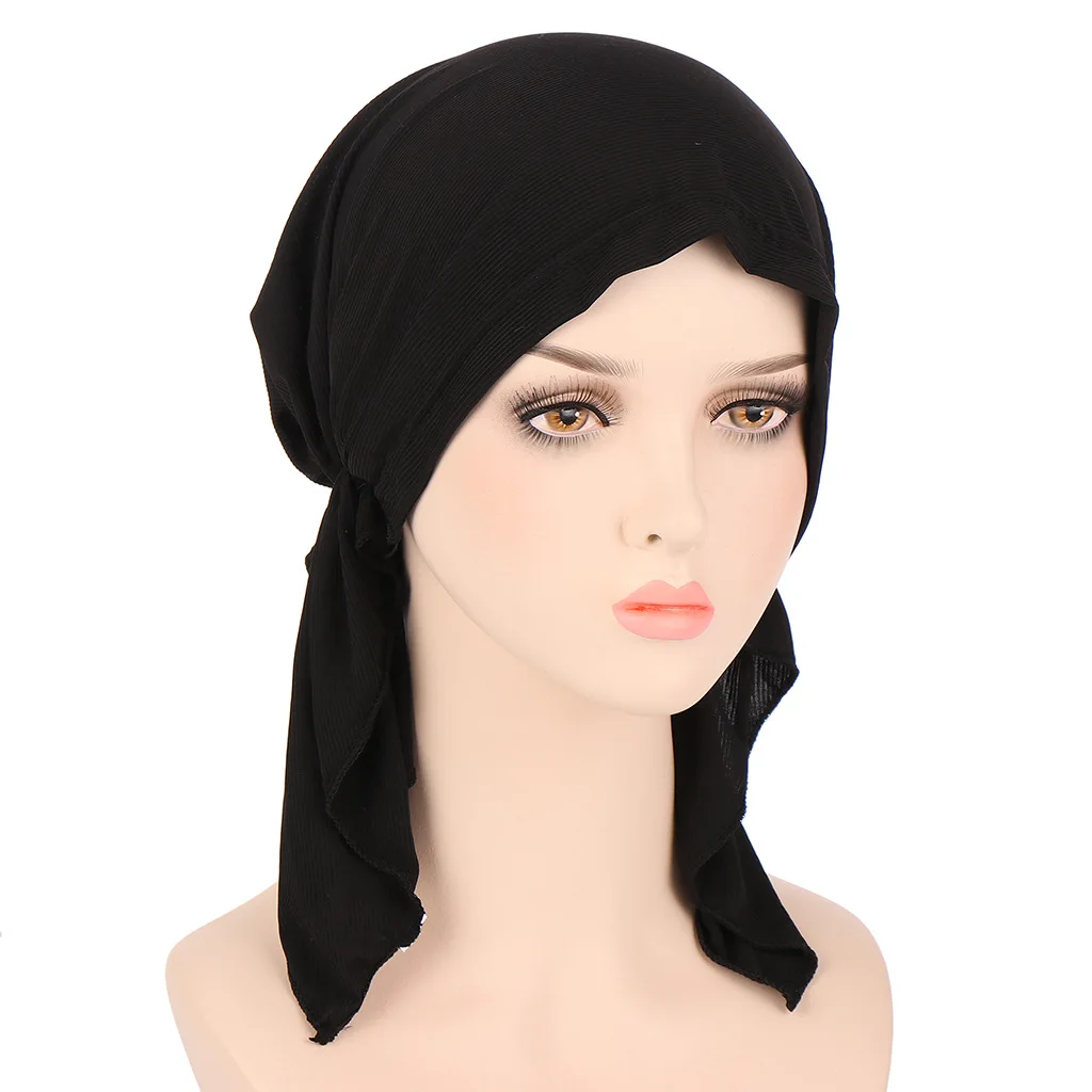 

Muslims Women Turban Headscarf Pre Tied Solid Chemo Beanies Chemotherapy Caps Bandana Head Wrap Cancer Hair Loss Cover