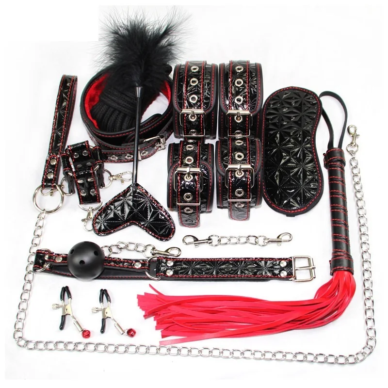 

Интимный набор Level A из искусственной кожи БДСМ секс бандаж эротический воротник кнут кляп наручники зажимы для сосков Секс-игрушки для взро...