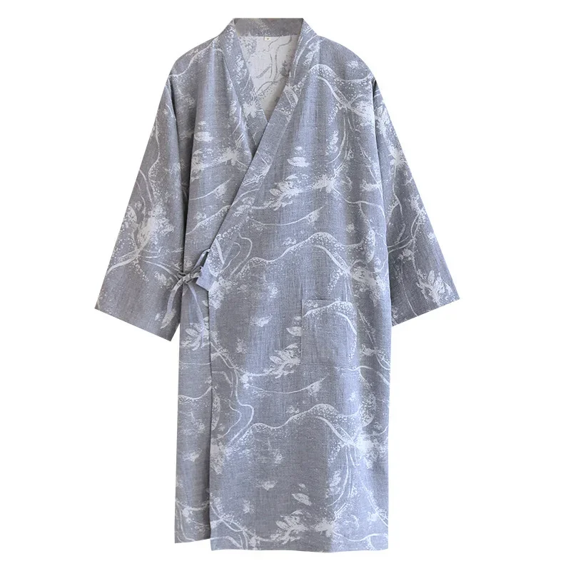 Хлопчатобумажный Тканый Жаккардовый мужской тонкий всесезонный банный халат на