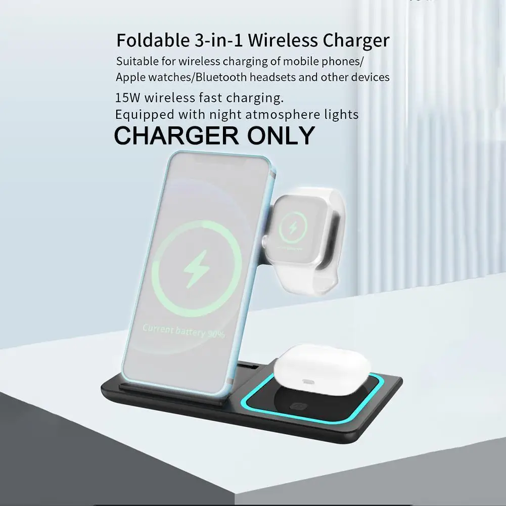 

Быстрая зарядная станция 3 в 1, беспроводное зарядное устройство для 13pro 15 Вт, магнитный держатель для светодиодных часов C1n3