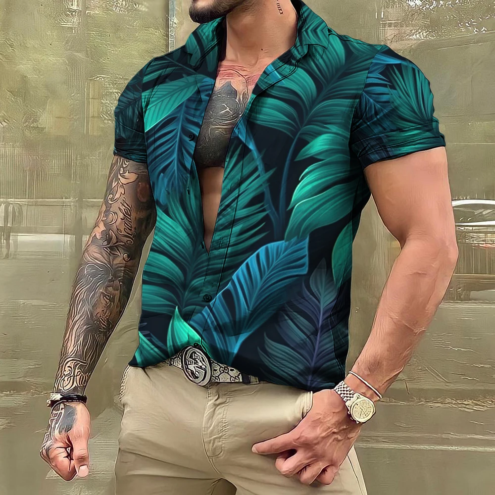 

Shirts And Blouses Hawaiian Men's Shirt Tropical 3D Print Casual Beach Short Sleeve Tops Oversized Tees Man Clothing Camisa
