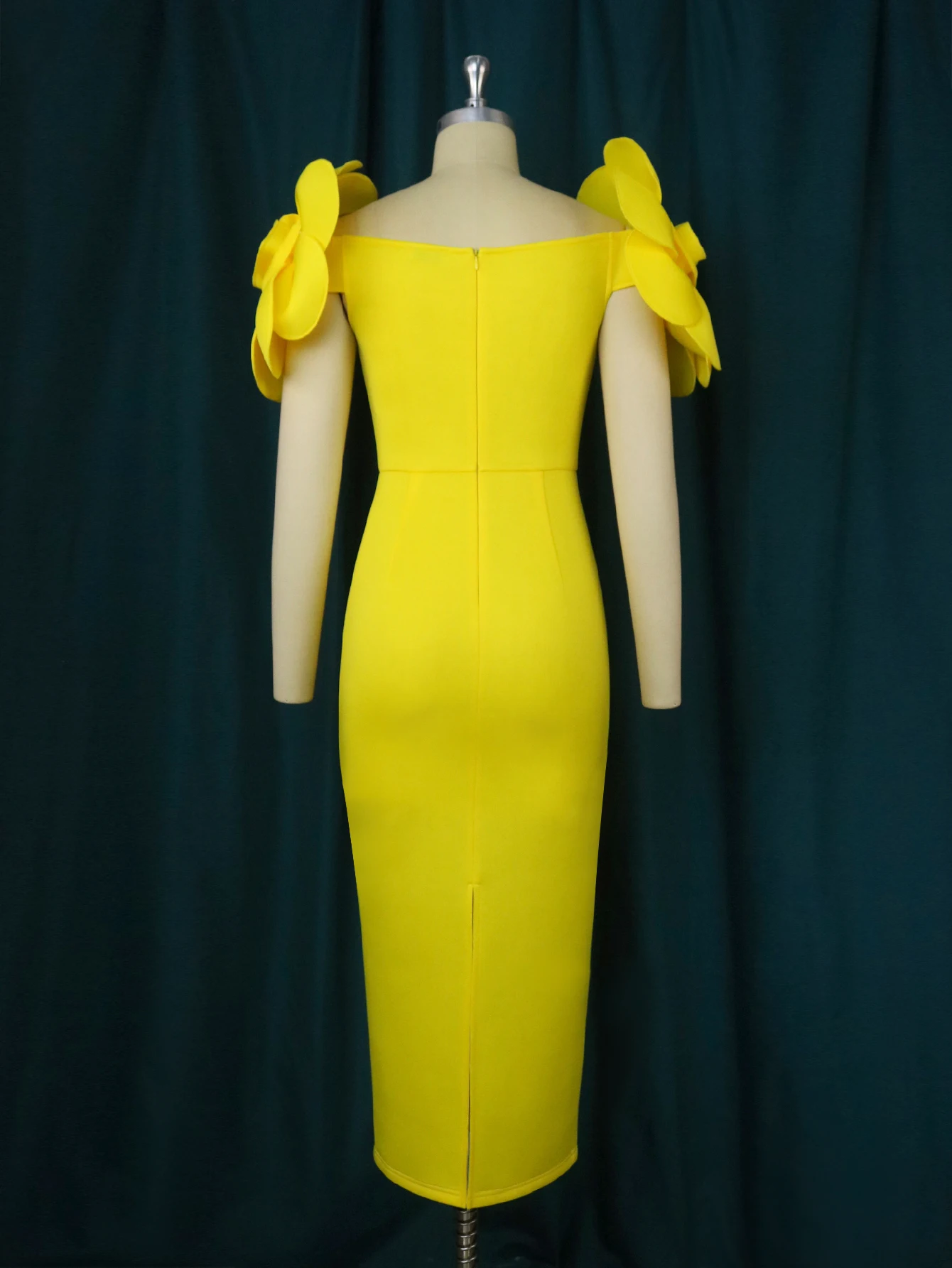 ONTINVA Sheath Dress Plus Size 3XL 4XL Flower Sleeve Yellow Bodycon Long Prom Midi Evening Cocktail Event Party Gowns for Women