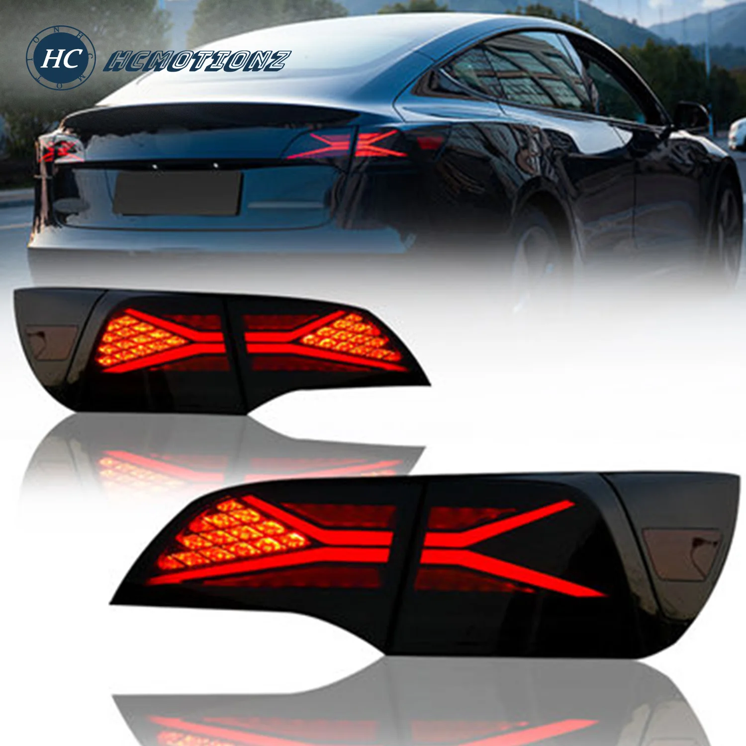 

HCmotion Auto LED Tail Lights For Tesla Model 3 2017-2021 Smoked Rear Lamps Assembly Car Cool Styling Back Lamps Accessories
