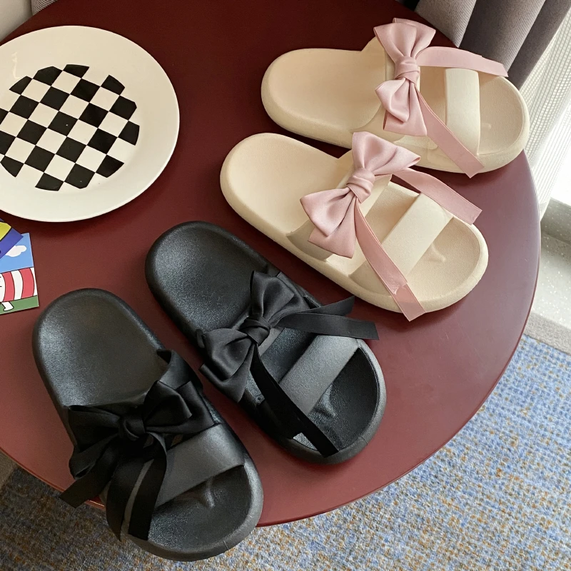 

Shoes Slippers Flat Med Luxury Slides Butterfly-Knot Slipers Women Designer 2022 Summer PU Fabric Fashion Butterfly-knot