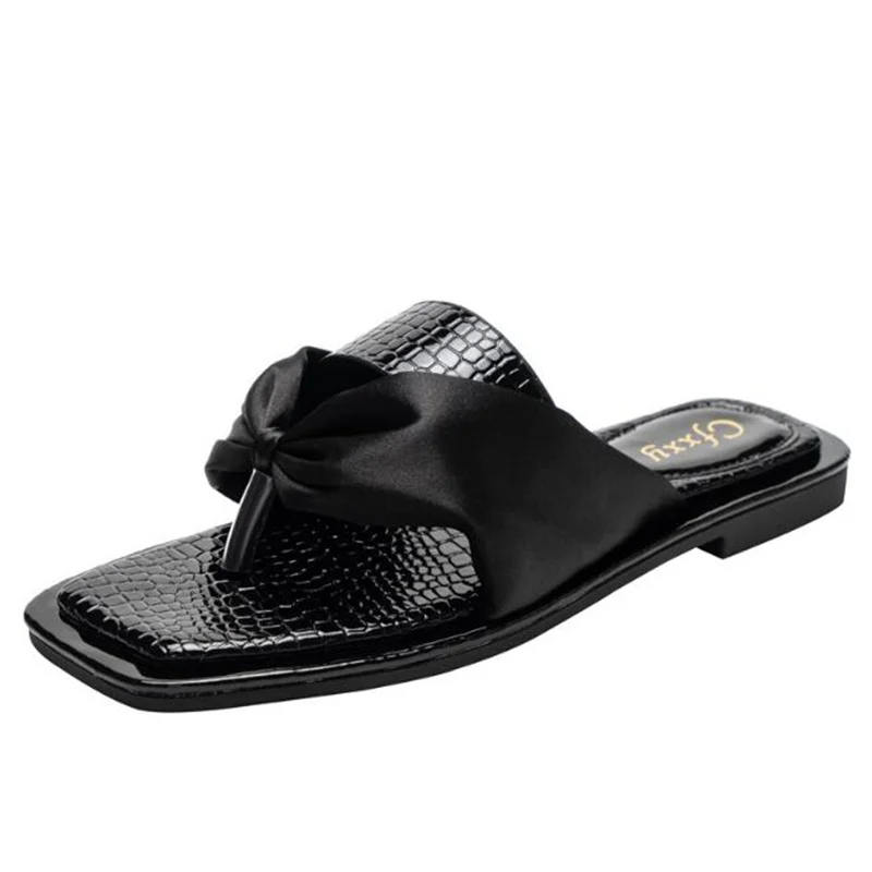 2022 Summer Women Slippers Silk Bow Outdoor Slippers Flats Open Toe Causal Sandals Comfortable Fashion Green Shoes Plus Size 42