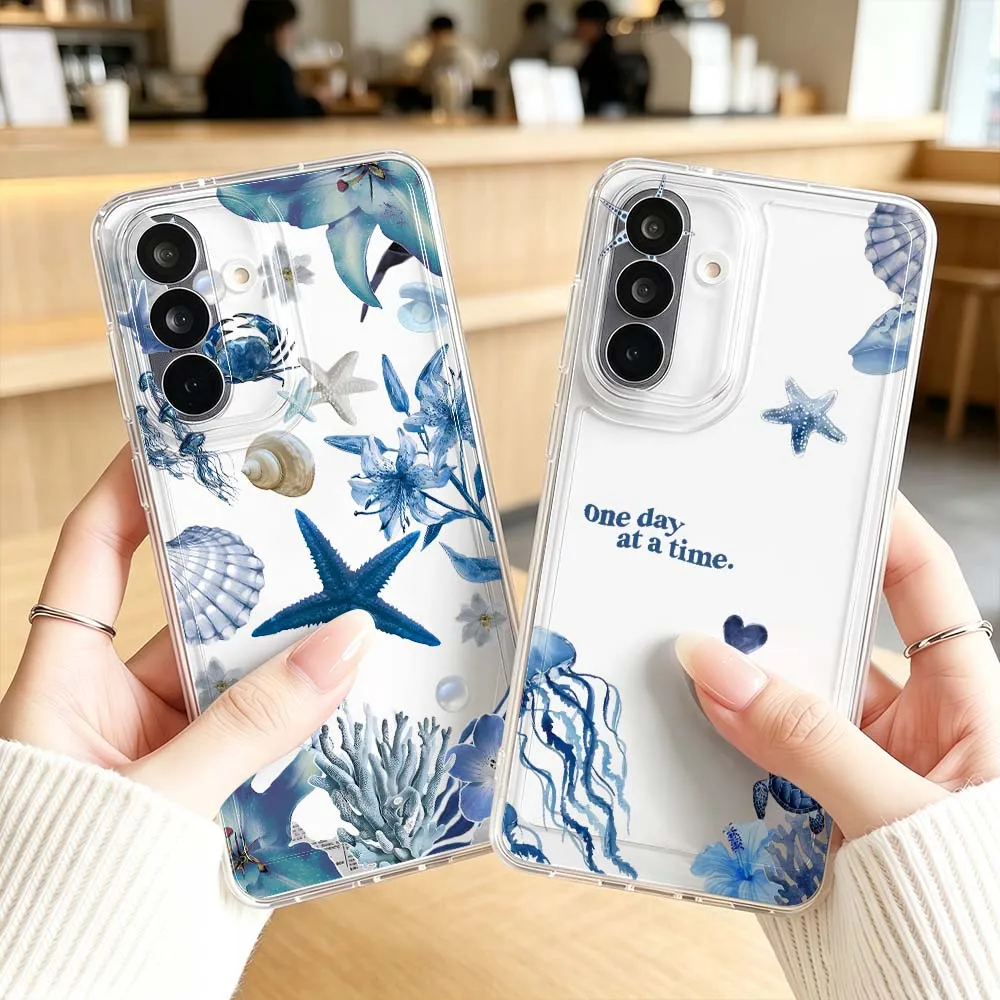 Фото Чехол для телефона с узором «Морской мир» для Samsung Galaxy A71 A57 A56 A55 A54 A53 A51 A17 A16 A07 A06 A05, прозрачный чехол №2