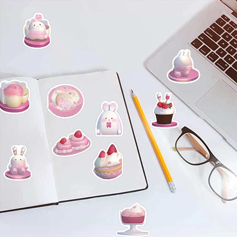 

49PCS Cute Pink Pudding Rabbit Anime Stickers Luggage Skateboard Kawaii DIY Cool Graffiti Girl Gradient Sticker Kid Toy